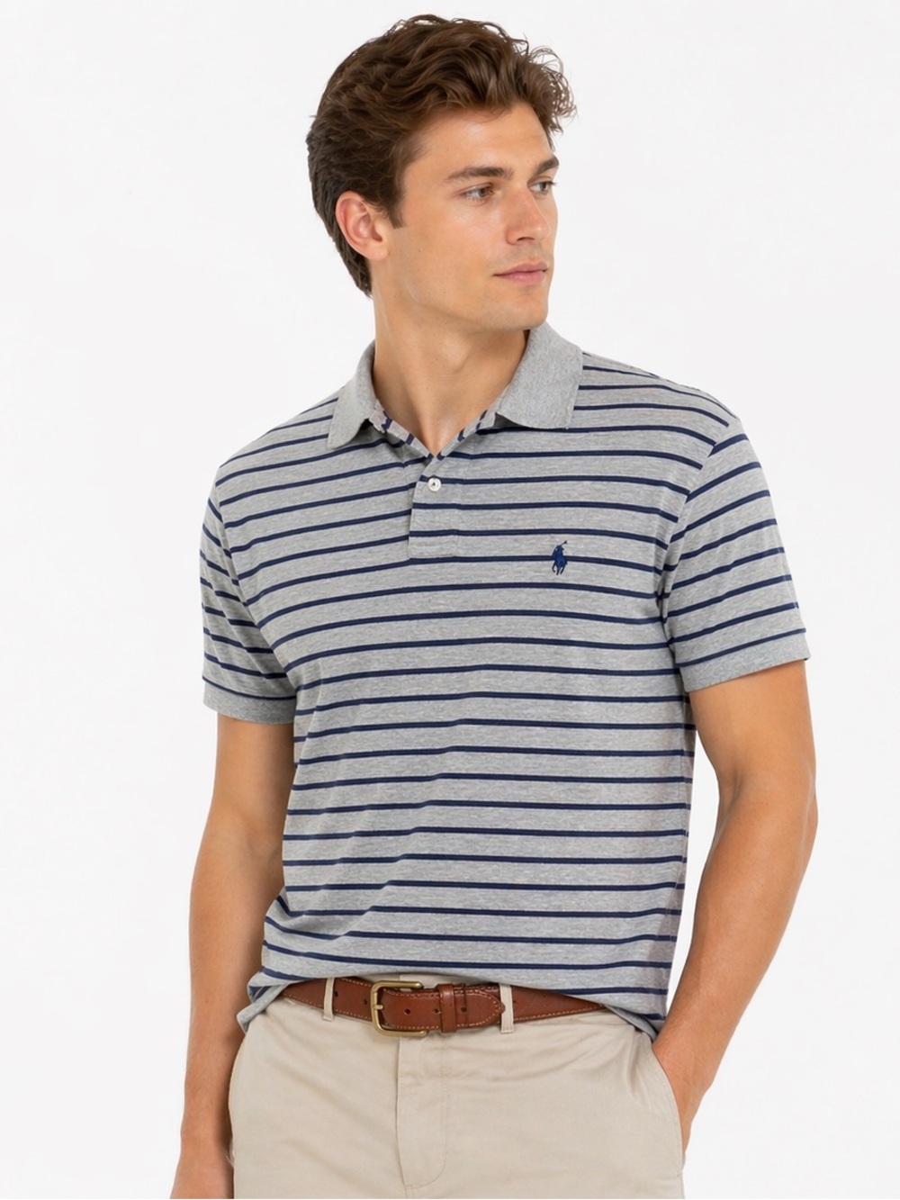 Polo Ralph Lauren Classic Fit Gray Striped Polo Shirt Men’s Medium Blue Pony